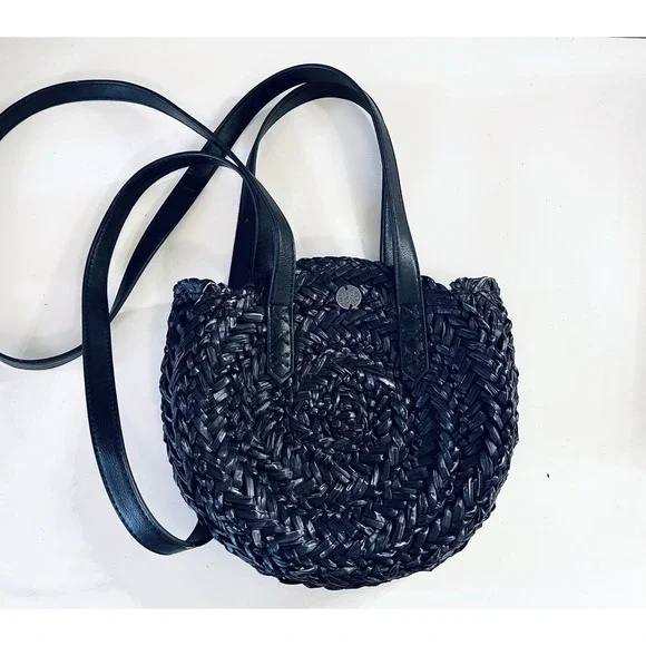 Billabong Braided Woven Circle Lined Bag Black Natural Beach Boho Hippy - Picture 1 of 5